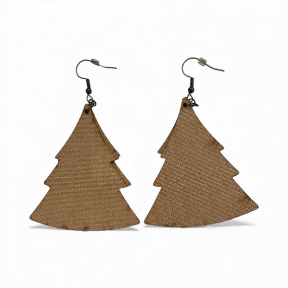 🎄Green & Red Christmas Tree Earrings Holiday Cork Leather Lightweight Earrings - Picture 5 of 5